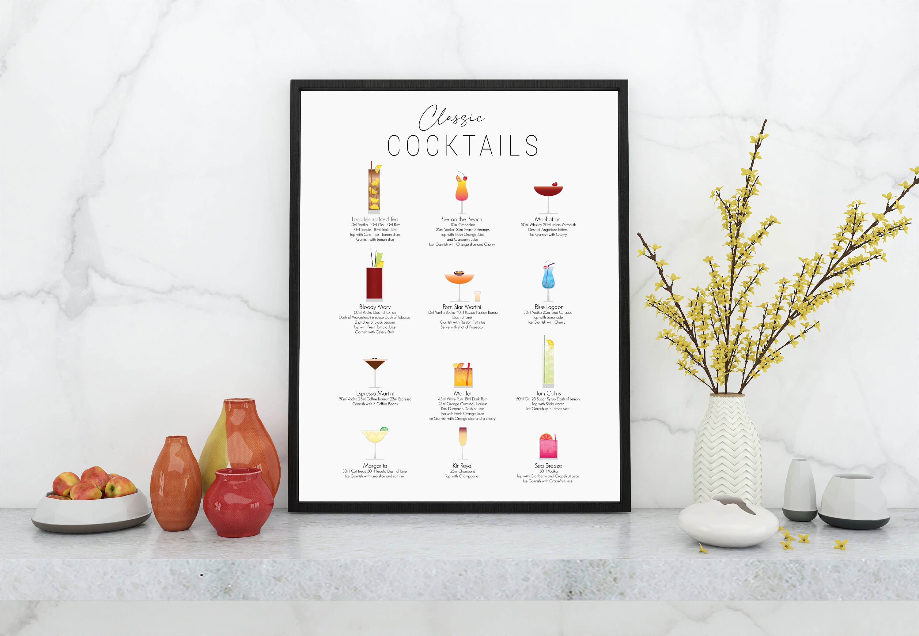 Cocktails Guide Print Kitchen Wall Art Cocktail Recipe Menu - Etsy UK
