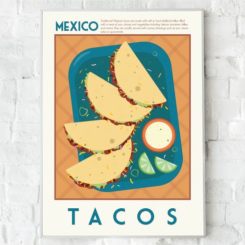 Tacos Poster Mexican Taco Food Print Kitchen Wall Art Taco Etsy