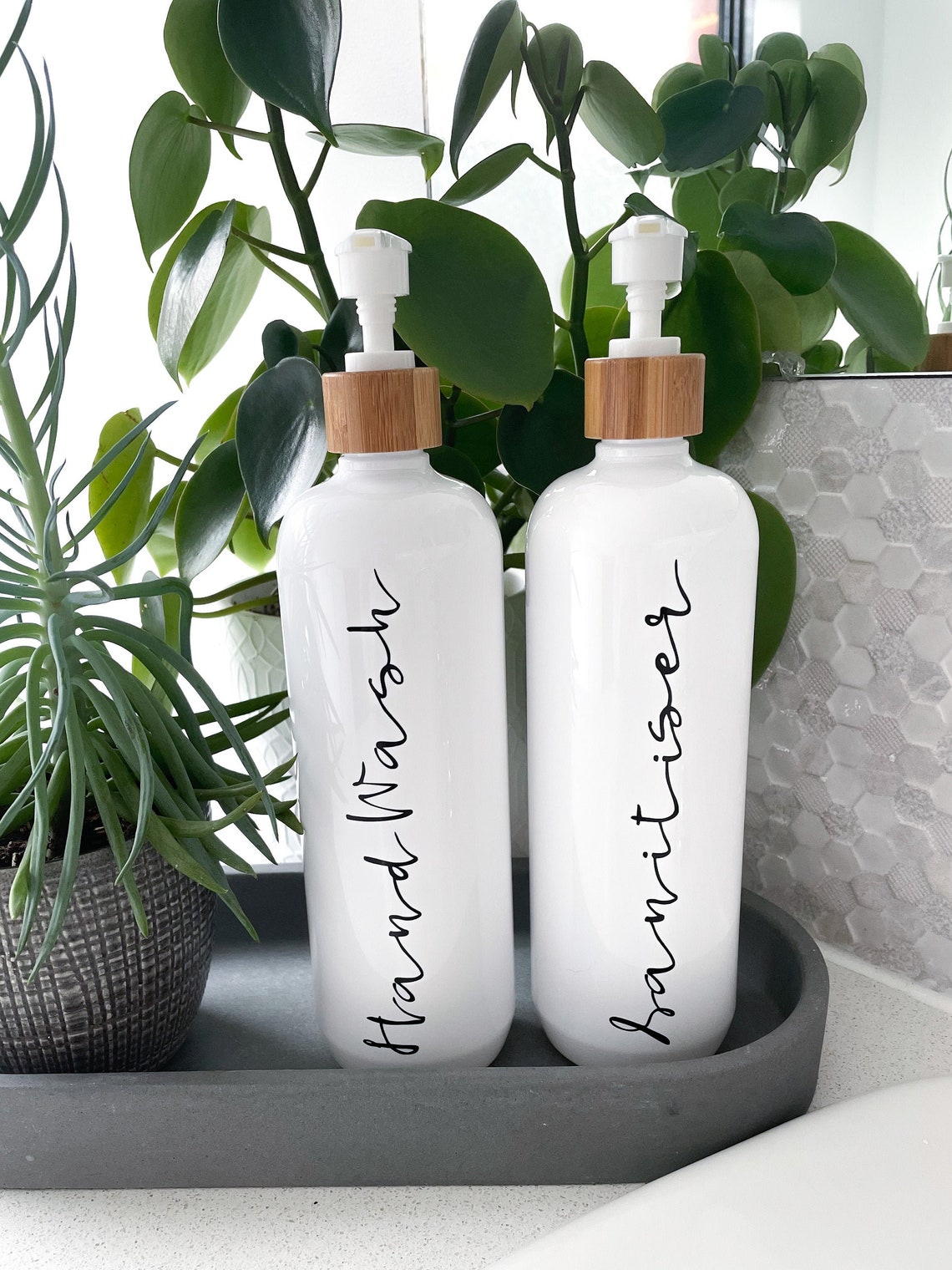2 x Refillable Pump Bottles with Bamboo lid and Custom Label Etsy