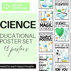 18 Science CLASSROOM POSTERS | Puns & Quotes | Positive Environment | Love for Science Biology Chemistry | Science Teacher Classroom