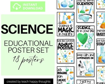 18 Science CLASSROOM POSTERS | Puns & Quotes | Positive Environment | Love for Science Biology Chemistry | Science Teacher Classroom