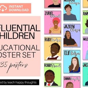 35 Niños Influyentes / Niños que Cambiaron el Mundo Carteles / Defensores de la Justicia Social Creadores de Cambio Influencers Ídolos / Color & B/N FUN