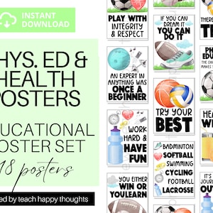 18 PHYSICAL EDUCATION Health Gym DPA Workout Sports Exercise | P.E. Teacher |Classroom Posters | Quotes | Watercolor Clipart