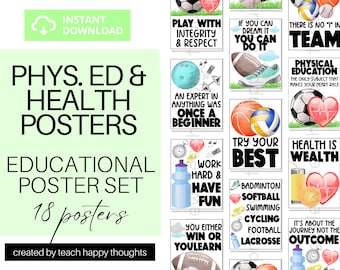 18 EDUCACIÓN FÍSICA Salud Gimnasio DPA Entrenamiento Deportes Ejercicio / E.P. Profesor/Carteles de aula/Citas/Clipart de acuarela