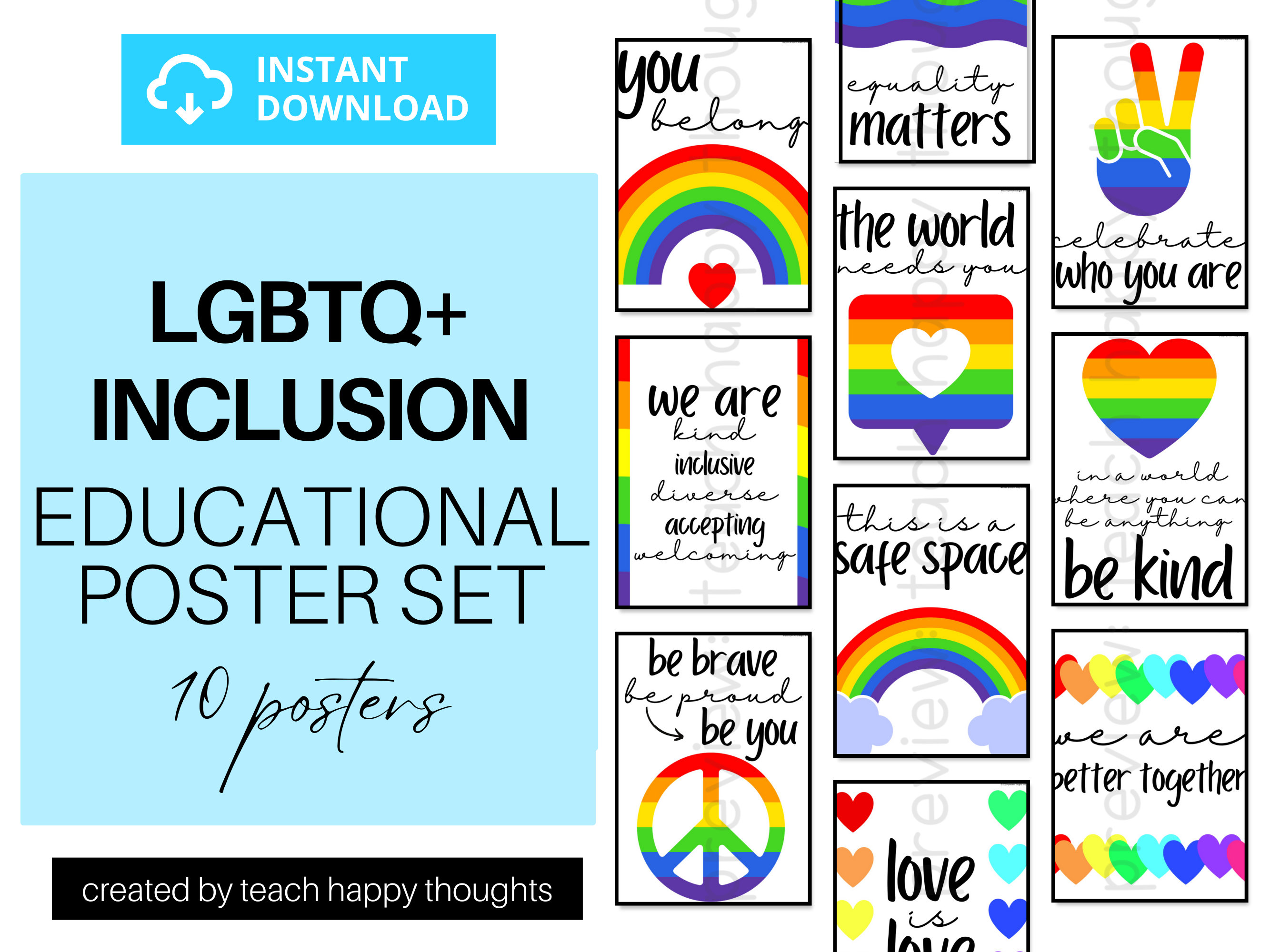 Equality LGBTQ+ Posters Poster Set | Inclusive Welcoming Accepting ...