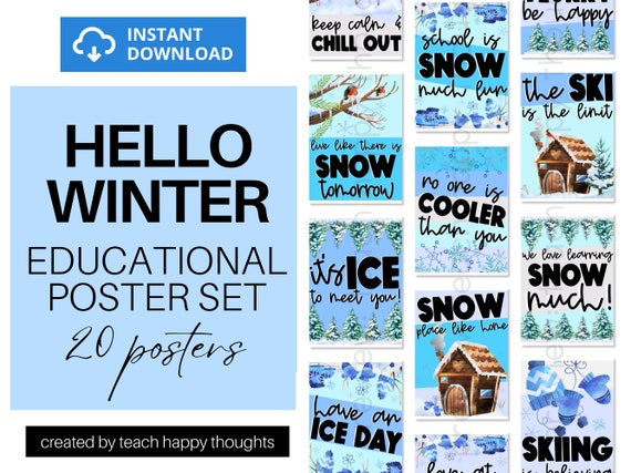 Winter Snow Ice Christmas December January POSTERS Poster Set Inspirational  Puns Quote Decor Classroom Educational Resources Funny Season 