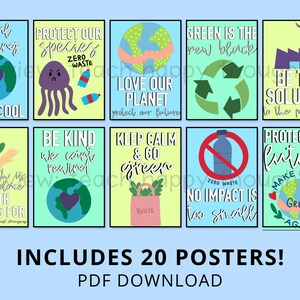 CARTELES DEL DÍA DE LA TIERRA / Medio ambiente Clima 20 Clase Conjunto de carteles escolares Reciclaje verde Compost Basura Planeta Día de la Tierra Calentamiento Global imagen 3