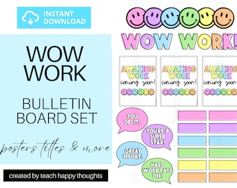 WOW WORK / Amazing Work "Coming Soon" Bulletin Board Pack Display Learning Posters Poster Set Name Labels Classroom Student Work