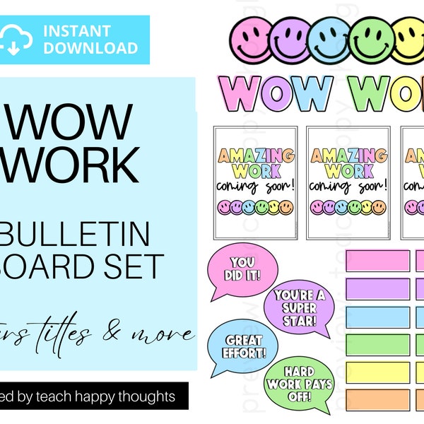 WOW WORK | Amazing Work "Coming Soon" Bulletin Board Pack Display Learning Posters Poster Set Name Labels Classroom Student Work