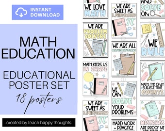 18 CARTELES DE AULA DE MATEMÁTICAS / Clase de profesor de matemáticas Decoración del aula Citas de juegos de palabras positivas inspiradoras Pastel Boho Neutral Color Scheme Clipart