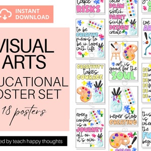 18 ART Teacher CLASSROOM POSTERS Poster Set | Art Painting Drawing Teacher Classroom Decor | Inspirational Quotes Watercolor Clipart