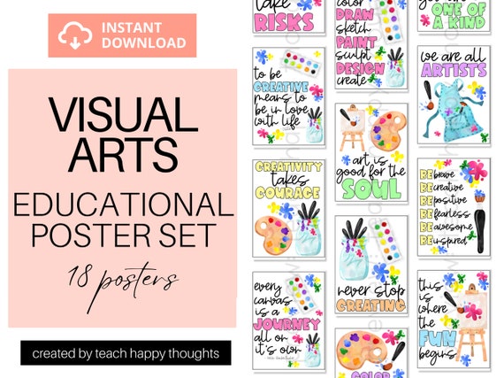 18 ART Teacher CLASSROOM POSTERS Poster Set | Art Painting Drawing Teacher Classroom Decor | Inspirational Quotes Watercolor Clipart