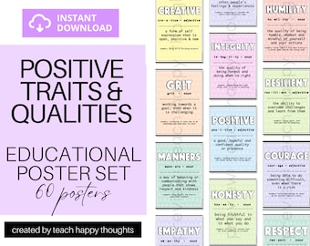 DEFINITION Posters Character Traits & Qualities | Pastel Poster Set Positive Character Building Counselling Support Goal Setting Definitions