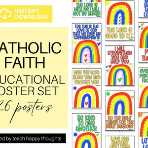 26 AFFICHES Foi Chrétien Catholique Religion Inspirante COULEURS PRIMAIRES Ensemble d’affiches de classe | Église Jésus Dieu Foi Prière Amour