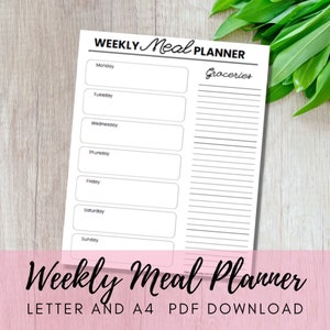 Meal Planner Printable, Meal Planner, Grocery List, Meal Planning, Weekly Meal Planner, Menu planner, Meal Tracker PDF Printable Inserts