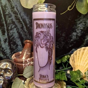 Dionysus Deity Candle | Witchcraft | Altar | Worship | Deity Candle | Greek Mythology | Tall Glass Candle | Soy Wax | Handmade