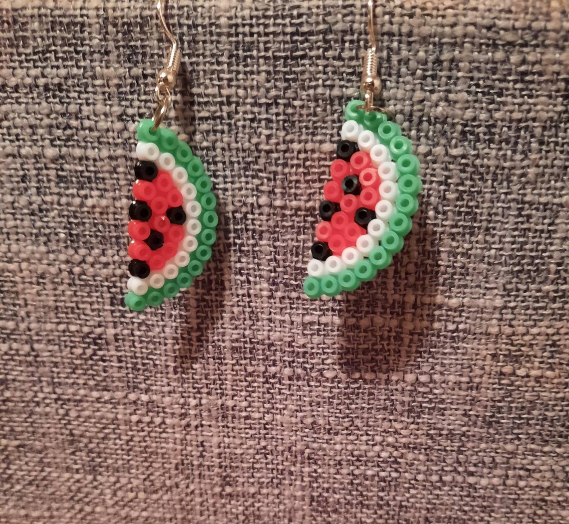 Handmade watermelon hama perler fuse bead drop earrings Etsy