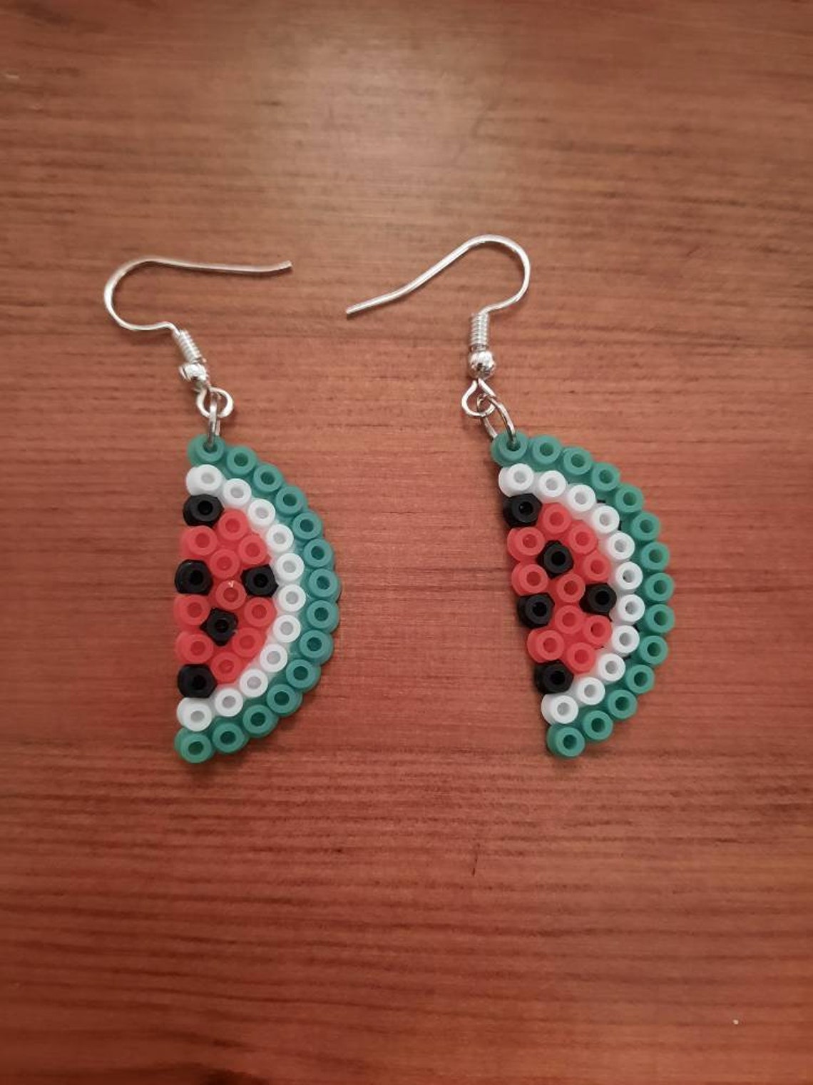 Handmade watermelon hama perler fuse bead drop earrings Etsy