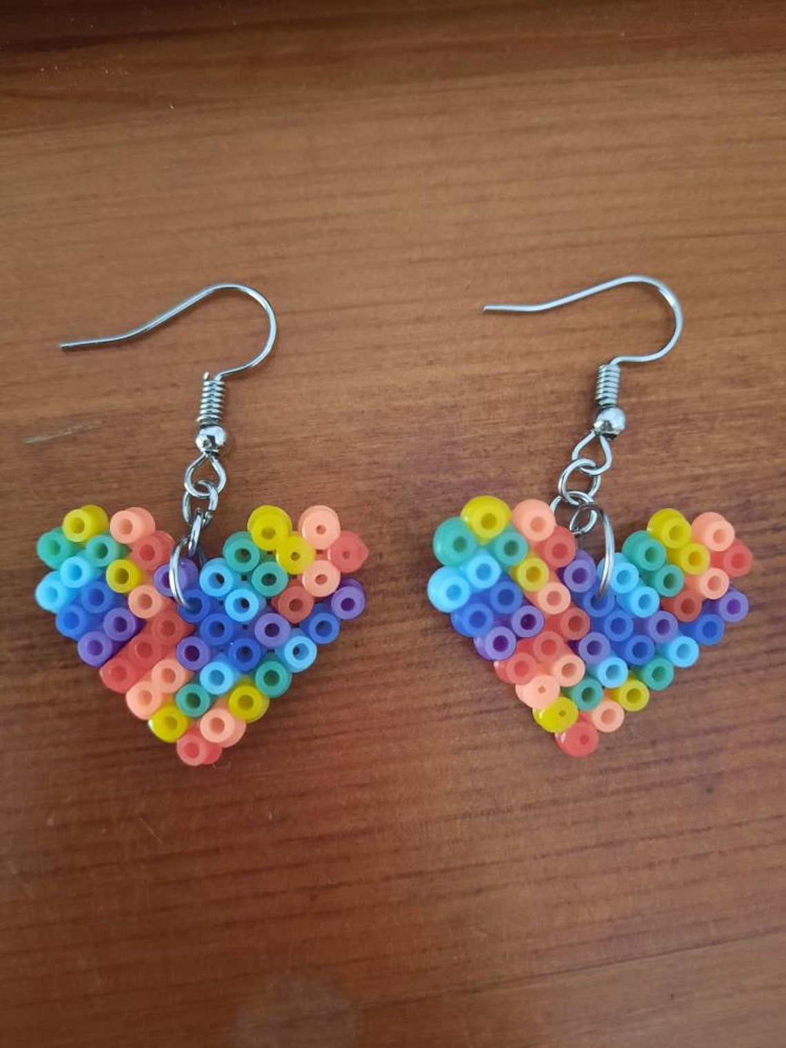 Handmade Rainbow Colourful Heart Fuse Hama Perler Bead Drop Etsy