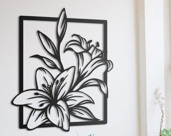 Cuadro de metal con forma de lirio, efecto de sombra 3D, decoración para sala de estar.