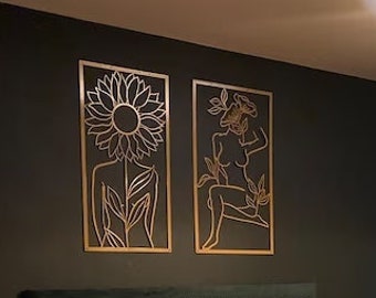 Minimalist Metal Female Line Art Set, Modern Wall Decor
