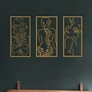 Female-Flower Wall Art Set, Woman Metal Wall Art, Female Metal Line Art, Minimalist Woman Art, Livingroom Wall Art, Metal One line art