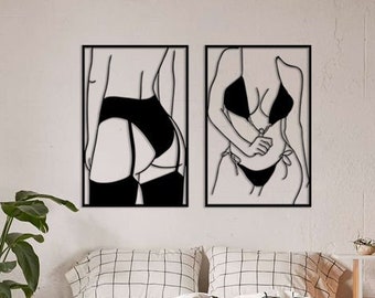 Set of 2 Woman Body Naked Metal Wall Decor, Female Body Line Art Metal, Minimalist Artwork, Woman Line Art, Above Bed Wall Decor