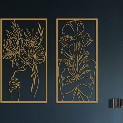 Gold Metal Line Art Female Face Gold Wall Art Gold Wall Etsy