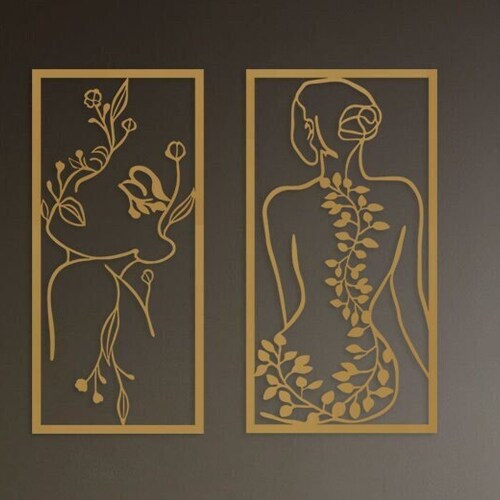 Female Line Art Gold Metal Wall Decor Black Woman Wall Art Etsy