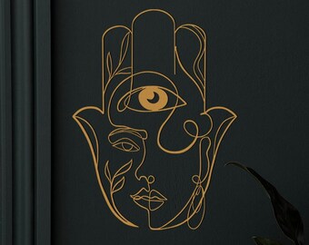 Large Metal Hamsa Hand Wall Decor, Modern Living Room Art