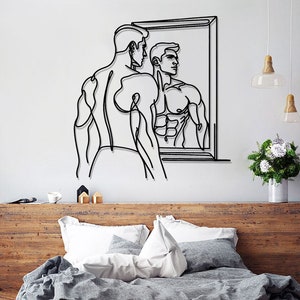 Man Metal Wall Art, Metal Line Art , Bedroom Get Naked Decor, Above Bed Wall Art, Bathroom Decor, Man Body Positive Wall Art