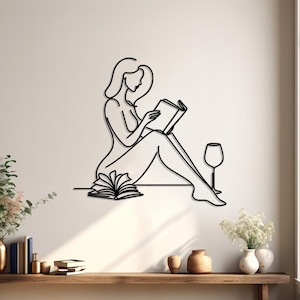 Book Lover Metal Line Art Decor | Minimalist WWall Art | Book Lover Gift | Female Body Minimalist Wall Art | Living Room Decor
