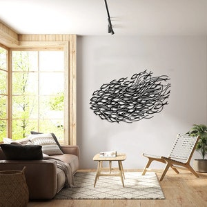 Funrous Nautical Metal Wall Art School Of Fish Modern Work Decorative Decor Style For Indoor Outdoor Home Bedroom Office Window (Chic Style,40 X 26 Cm
