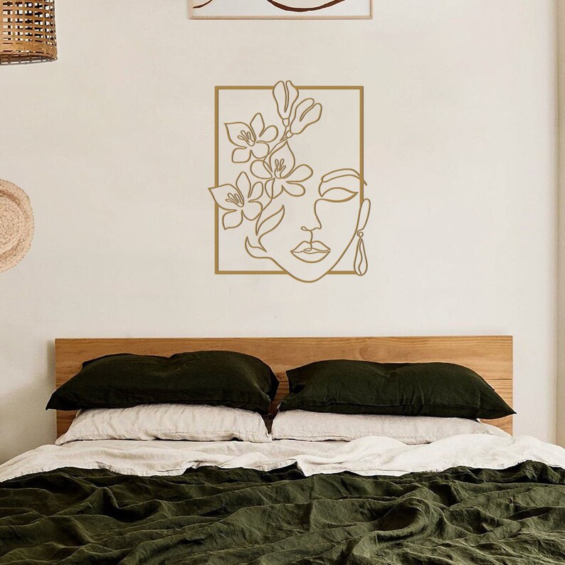 Gold Metal Line Art Female Face Gold Wall Art Gold Wall Etsy