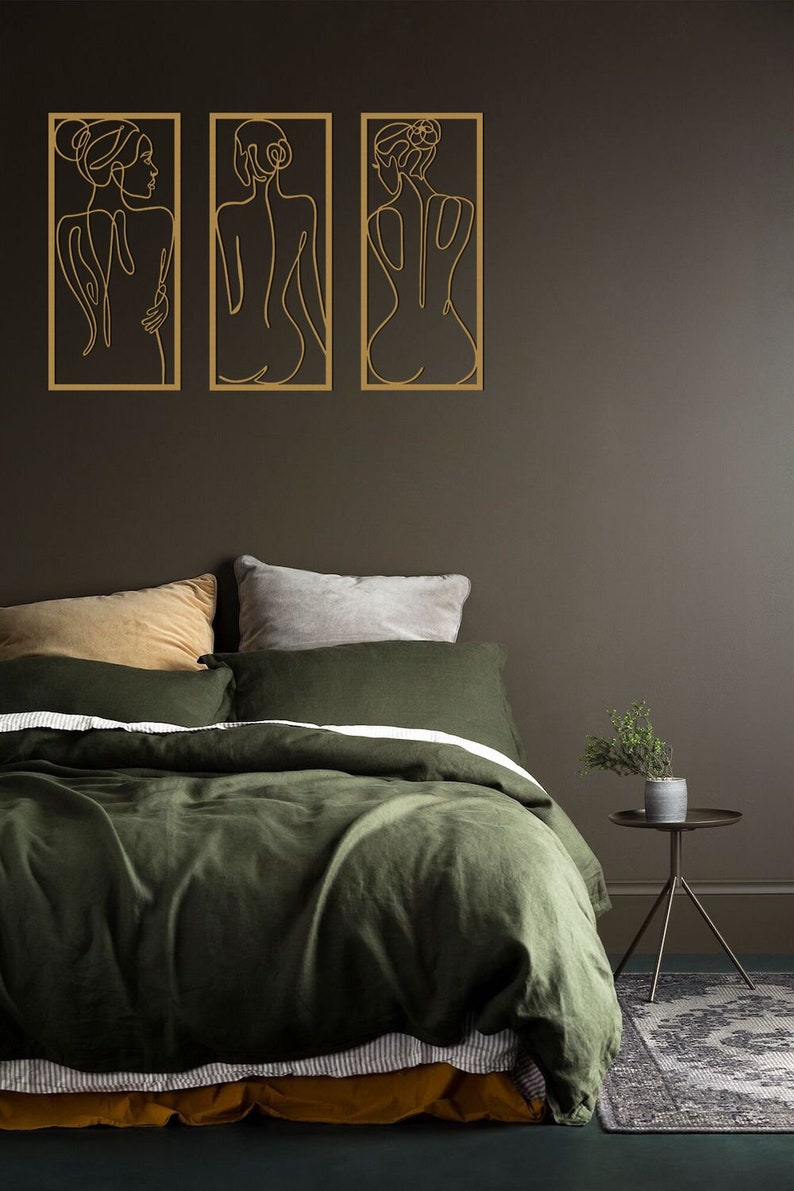 Naked Female Metal Line Art Set of 3 - Woman Body Wall Decor ...