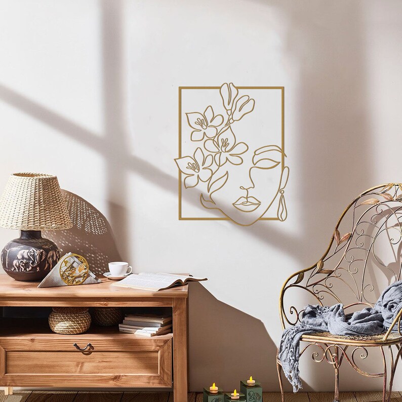 Gold Metal Line Art Female Face Gold Wall Art Gold Wall Etsy