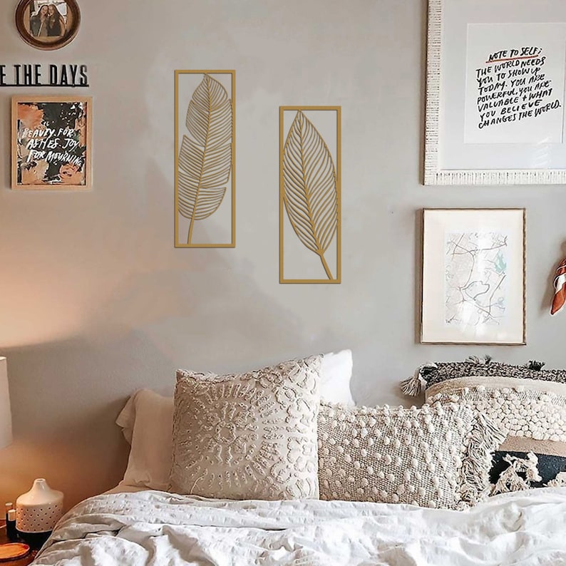 Leaves Silhouettes Metal Wall Art Gold Metal Leaf Wall Art Etsy