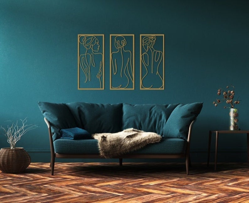 Naked Female Metal Line Art Set of 3 - Woman Body Wall Decor ...