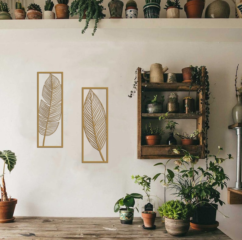 Leaves Silhouettes Metal Wall Art Gold Metal Leaf Wall Art Etsy