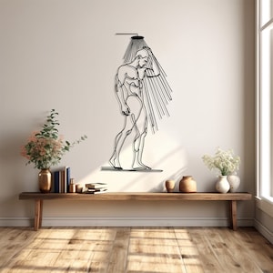 Man Taking A Shower - Naked Man Metal Wall Art, Masculine Bathroom