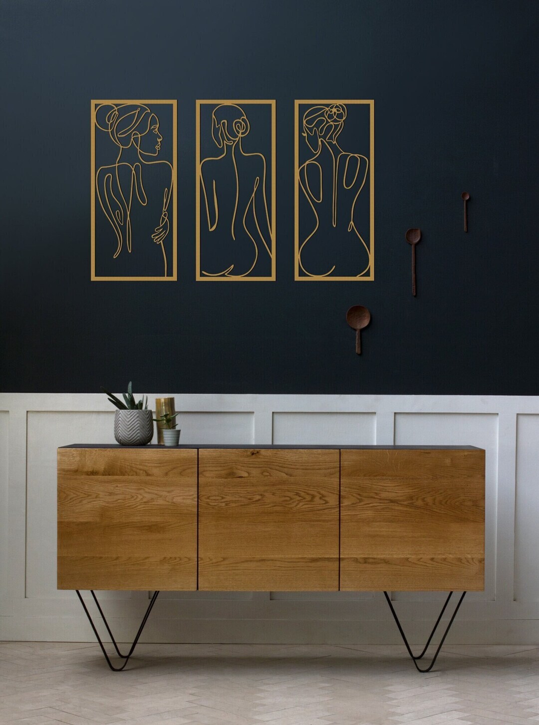 Naked Female Metal Line Art Set of 3 - Woman Body Wall Decor ...
