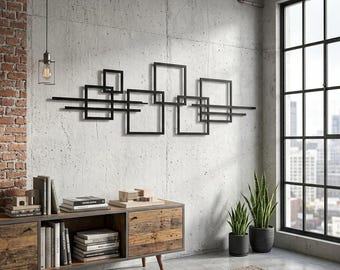 Geometric Metal Wall Art, Abstract Square Decor