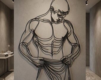 Masculine Metal Line Art, Male Body Wall Decor, Gym Art