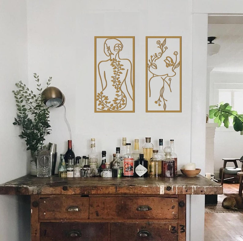 Gold Metal Line Art Woman Face Gold Wall Art Gold Wall Decor Etsy