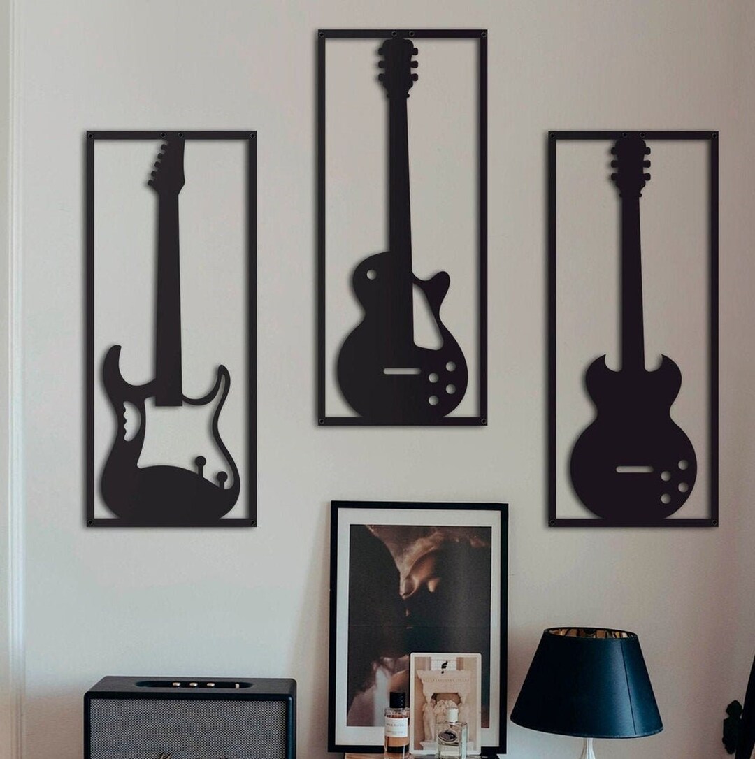 Guitar Metal Wall Decor Metal Wall Decor Set Gift for Guitar Etsy