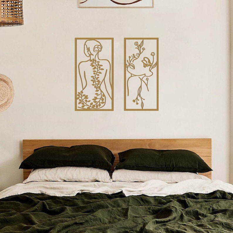 Gold Metal Line Art Woman Face Gold Wall Art Gold Wall Decor Etsy