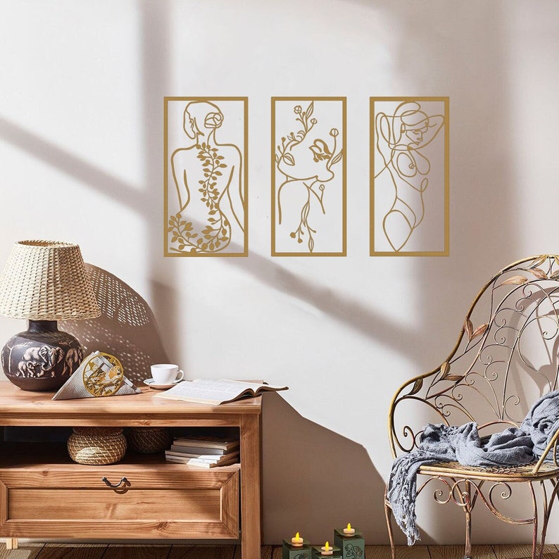 Gold Metal Wall Art Set Living Room Wall Decor Large Wall - Etsy