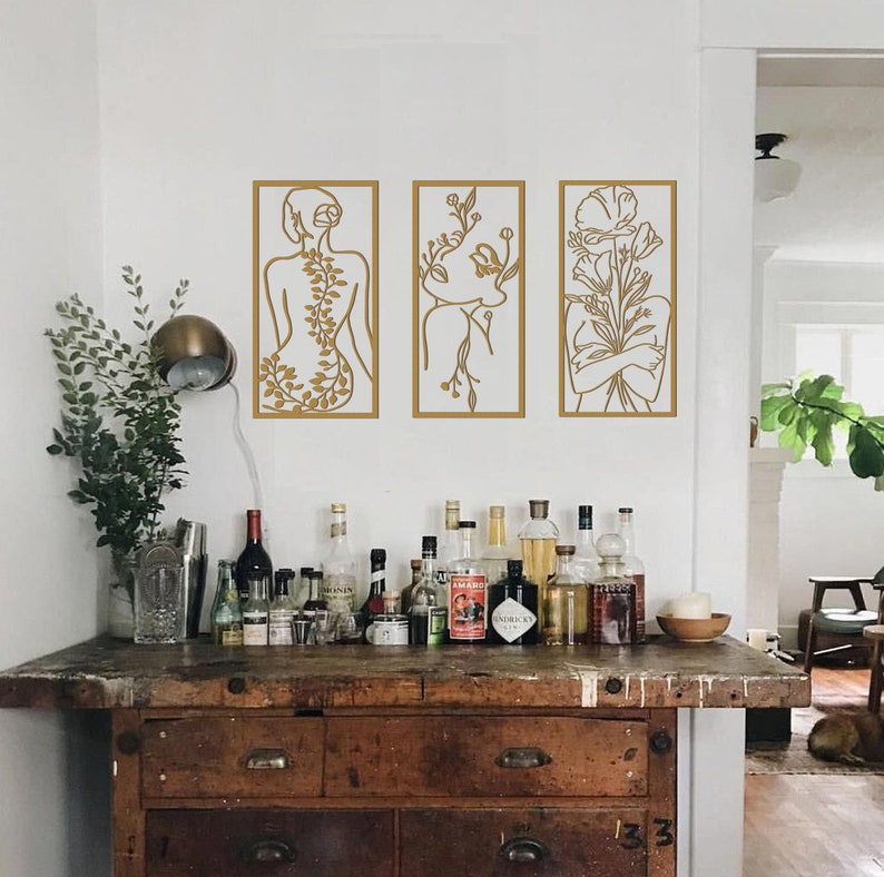 Gold Wall Decor Set Female Metal Wall Art Gold Metal Line Etsy Canada