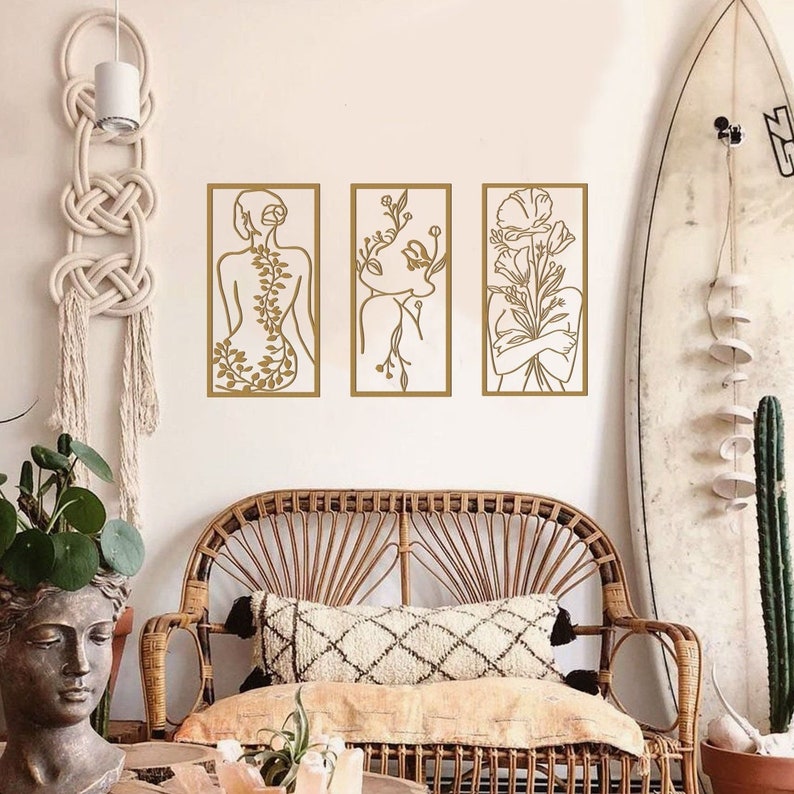 Gold Wall Decor Set Female Metal Wall Art Gold Metal Line Etsy Canada