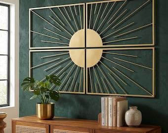 Sun Metal Wall Art Set, Gold Over Bed Decor (4-Piece)
